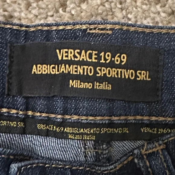 Versace Dark Blue Distressed Cropped Jeans - Picture 2 of 6
